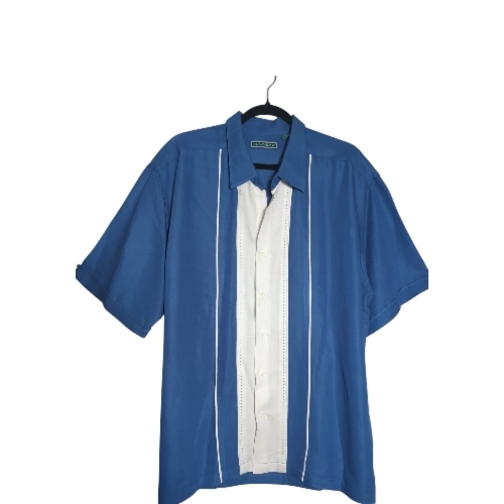 Cubavera XXL Blue White Colorblock Button-Front Retro Bowling Rockabilly Shirt
